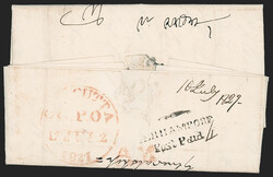 India, Berhampore (Bengal), 1827, "BERHAMPORE/Post Paid" Oval ...