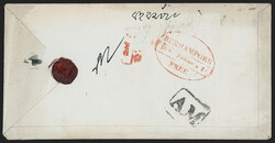 India, Berhampore, ca. 1845-49, "BERHAMPORE/18__ February 21/FREE" ...
