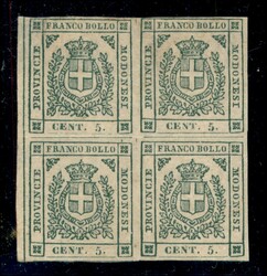 1859 - Quartina del 5 cent verde (12 cat.11000) - nuova con gomma ...