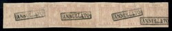 1858 - Striscia di sette esemplari del 1 grano rosa chiaro (3 cat ...