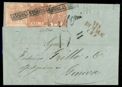 Lettera con affrancatura tricolore composta da 1 grano rosa chiaro + ...