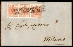 Lettera da Padova del 20.7.1850 per Milano affrancata con striscia di ...