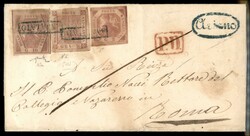 Busta affrancata con 2+5+10 grana (5+8+10a) da Ariano a Roma del 15 ...