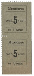 Coppia verticale 5 cent non dentellata al centro in basso e a destra ...