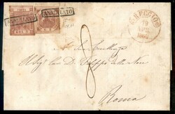 Lettera affrancata con 2 grana carminio I tavola + 5 grana carminio ...