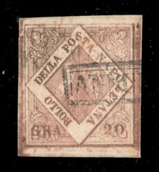 1858 - 20 gr. rosa brunastro 1a Tavola (12 cat. 1.350) usato con ...
