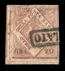 1858 - 20 grana rosa brunastro (12 cat.1350) - usato - ben marginato ...