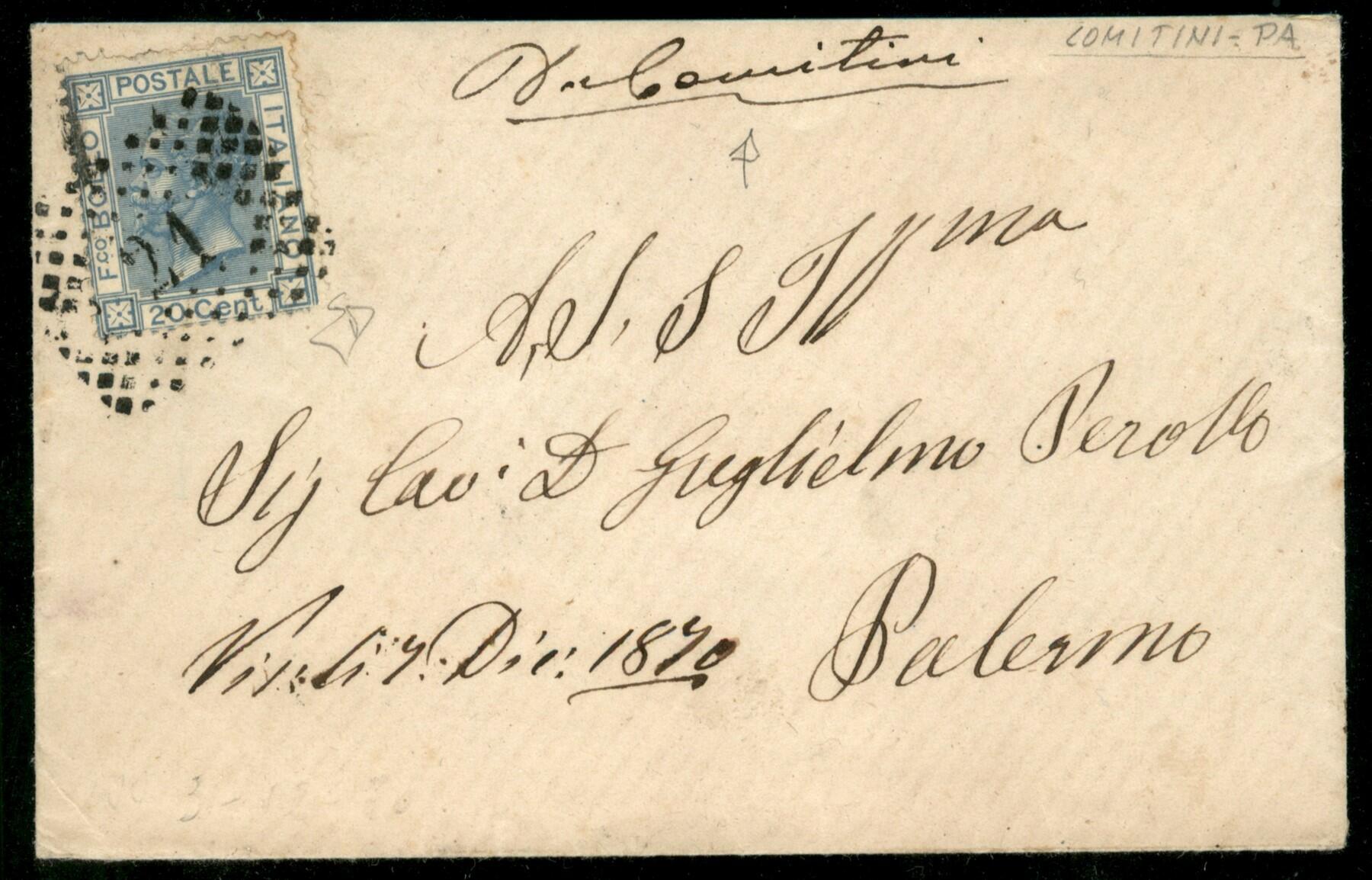 Da Comitini (manoscritto) - 20 cent (26) annullato con numerale a ...