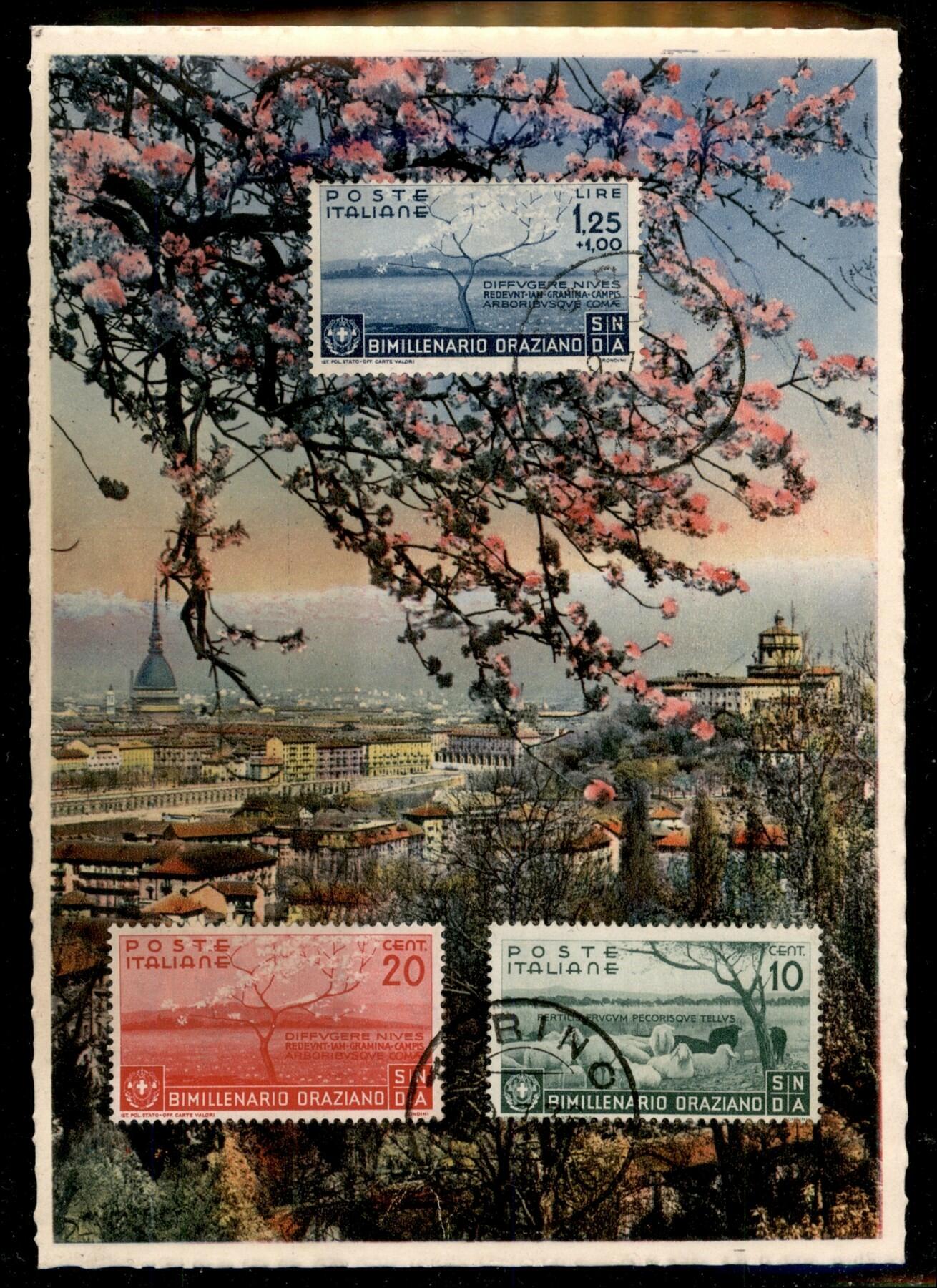 Cartolina illustrata con applicati 10 cent + 20 cent + 1,25 lire - ...