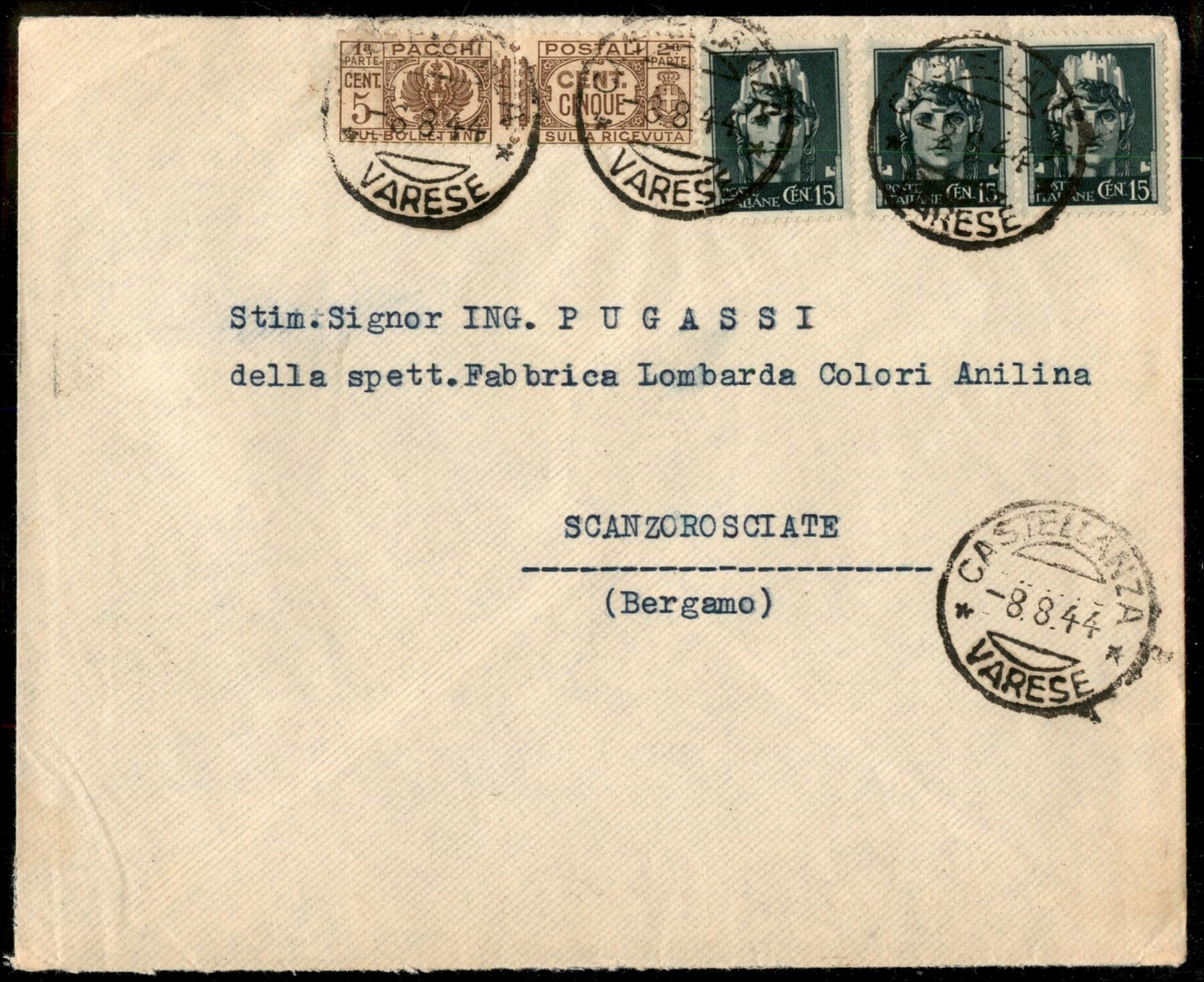 Usi Tardivi - Busta affrancata con tre 15 cent Imperiale (246) + 5 ...