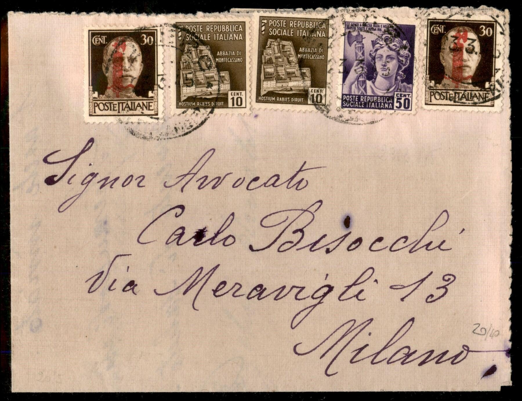 Lettera affrancata con due Fascetti + due 10 cent + un 50 cent ...