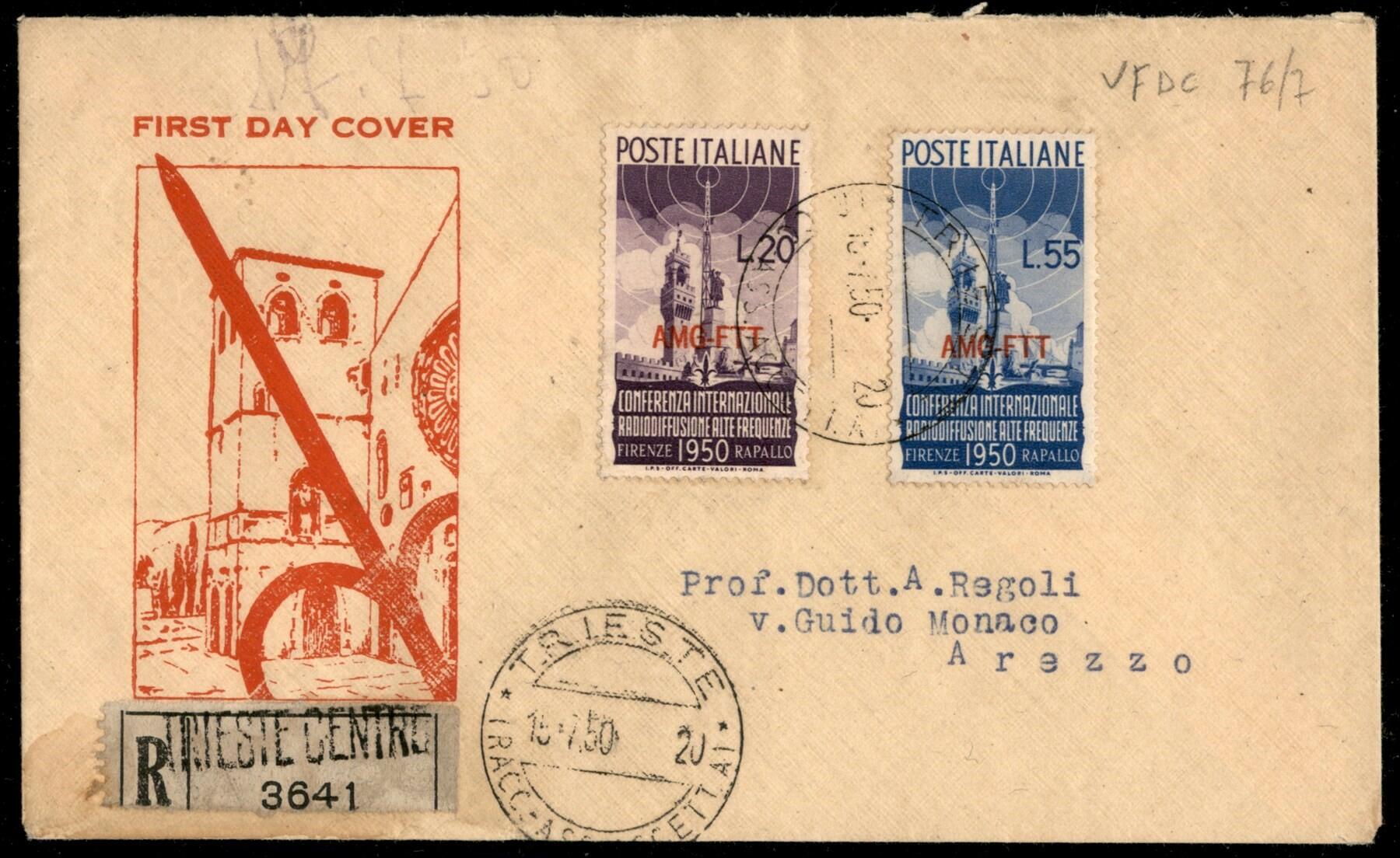 Radiodiffusione (76/77) su raccomandata FDC - Trieste 15.7.50