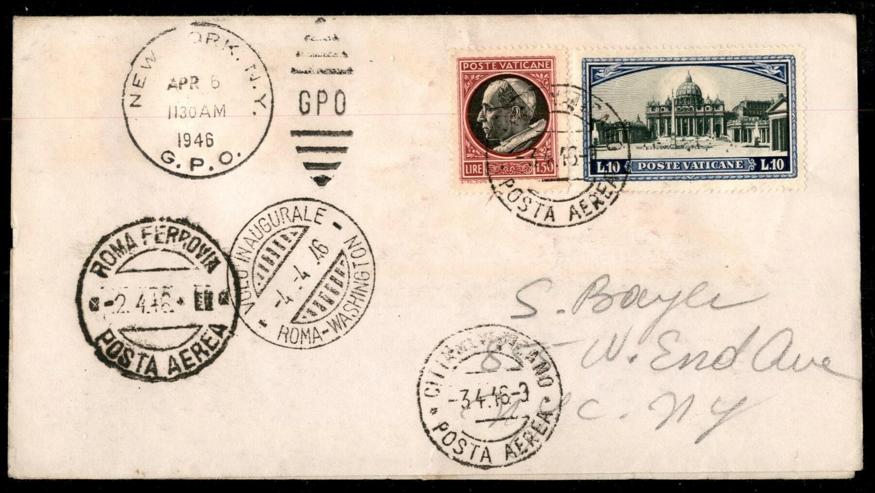 1946 (31 marzo/4 aprile) - New York Vaticano New York - aerogramma ...