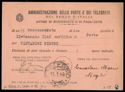 Avviso di ricevimento affrancato con 2 lire Imperiale (255) da ...