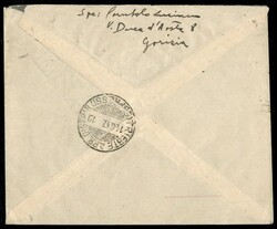 Raccomandata affrancata con due 1 lira con soprastampe spostate (8hi ...