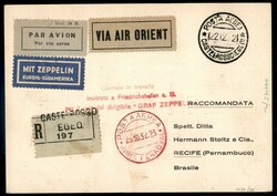 1932 (22 dicembre) - Zeppelin - cartolina affrancata con due 3 lire ...