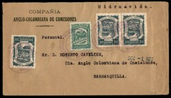 Aerogramma a mezzo Idrovolante affrancato con tre 10 cent Scadta ...