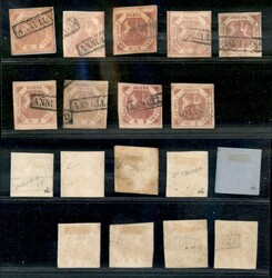 1858 - 2 grana (5/7) - 9 pezzi usati - colori diversi - da esaminare