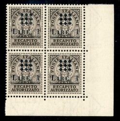 1945 - 1 lira su 10 cent (1) - quartina angolare (pos. 89/100) - ...