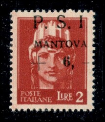 1945 - 2 lire + 6 (8e varietà yd) con soprastampa in alto a destra e ...