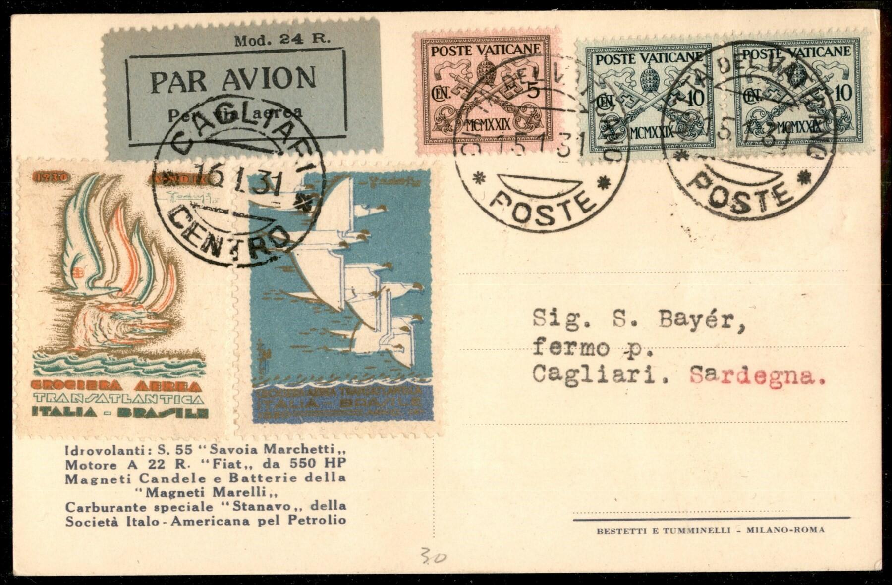 VATICANO CAGLIARI - 1931 (15 gennaio) - Longhi 2306 - SAM - Primo ...