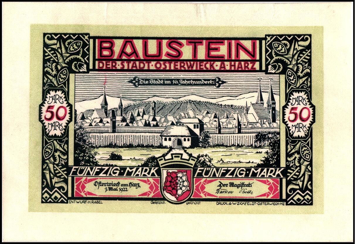 NOTGELD BESONDERER ART. LEDERGELD. OSTERWIECK am Harz (Sa.-Anhalt). ...