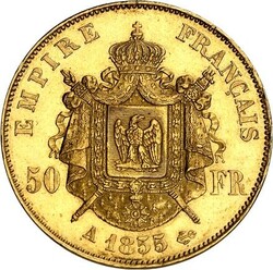 FRANKREICH. Napoleon III. 1852-1870. 50 Francs 1855 A Paris, Gold 14 ...