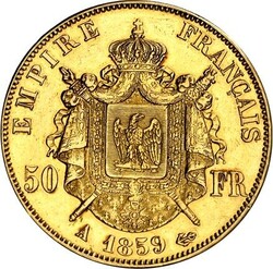 FRANKREICH. Napoleon III. 1852-1870. 50 Francs 1859 A Paris, Gold 14 ...