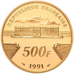 FRANKREICH. V.Republik 1958. 500 Francs 1991 Gold 21,1g fein. Mozart ...