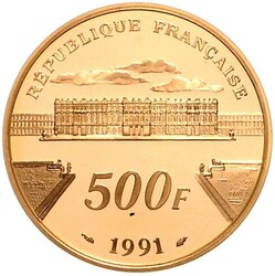 FRANKREICH. V.Republik 1958. 500 Francs 1991 Gold 21,1g fein. Mozart ...