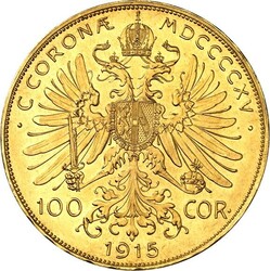 ÖSTERREICH. Franz Joseph I. 1848-1916. 100 Kronen 1915 Gold 30,49g ...
