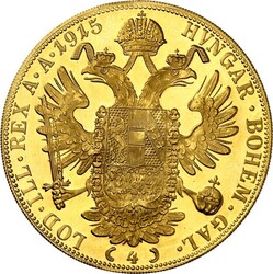 ÖSTERREICH. Franz Joseph I. 1848-1916. 4 Dukaten 1915 NP Gold 13,80g ...
