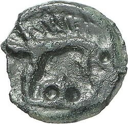 GALLIEN. REMI (um Reims). Potin-17mm 3,87g. Unbärtiger Kopf, mit ...