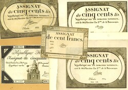 FRANKREICH. Assignaten. LOTS. Lot Assignate z.T. aufgezogen, gesamt 5 ...