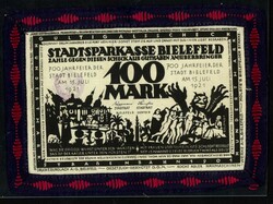 NOTGELD BESONDERER ART. STOFFGELD. Bielefeld, Stadtsparkasse. 100 ...