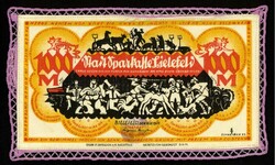 NOTGELD BESONDERER ART. STOFFGELD. Bielefeld, Stadtsparkasse. 1000 ...