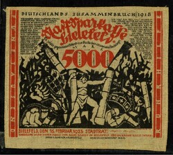 NOTGELD BESONDERER ART. STOFFGELD. Bielefeld, Stadtsparkasse. 5000 ...