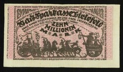 NOTGELD BESONDERER ART. STOFFGELD. Bielefeld, Stadtsparkasse. 10 Mio. ...