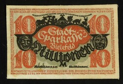 NOTGELD BESONDERER ART. STOFFGELD. Bielefeld, Stadtsparkasse. 10 Mio. ...