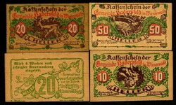 NOTGELD BESONDERER ART. HOLZGELD. Hadersfeld 10, 20 (2) , 50 Heller 1 ...