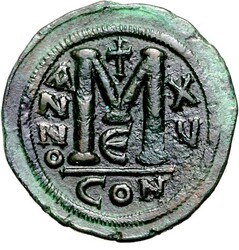 BYZANZ. IUSTINIANUS I. 527-565. AE-Follis 40mm (538/540) 22,65g, ...