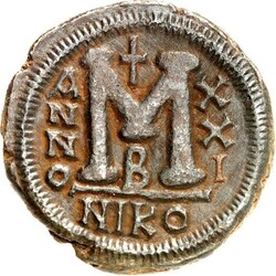 BYZANZ. IUSTINIANUS I. 527-565. AE-Follis 33mm ("21"= 547/548) 19,65g ...