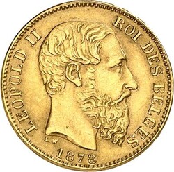 BELGIEN. KÖNIGREICH. Leopold II. 1865-1909. 20 Francs 1878 Brüssel. ...