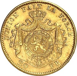 BELGIEN. KÖNIGREICH. Leopold II. 1865-1909. 20 Francs 1878 Brüssel. ...