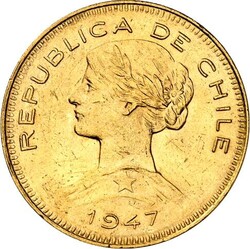 CHILE. Republik seit 1818. 100 Pesos 1947 Gold 18,30g fein. Fr. 54, ...