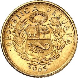 PERU. 5 Soles 1965 Gold 2,16g fein. F. 78, KM. 235. .  Erhaltung: ...