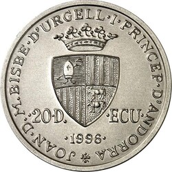 ANDORRA. 20 Diners 1996 Krönung Karl d.Großen, Ag 22g fein, ...