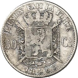 BELGIEN. KÖNIGREICH. Leopold II. 1865-1909. 50 Centimes 1868 franz. ...