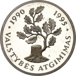 LITAUEN (LITHUANIA). Zweite Republik. 50 Litu 1995 Ag, 5 Jahre ...