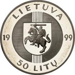 LITAUEN (LITHUANIA). Zweite Republik. 50 Litu 1999 Ag, 10 Jahre ...
